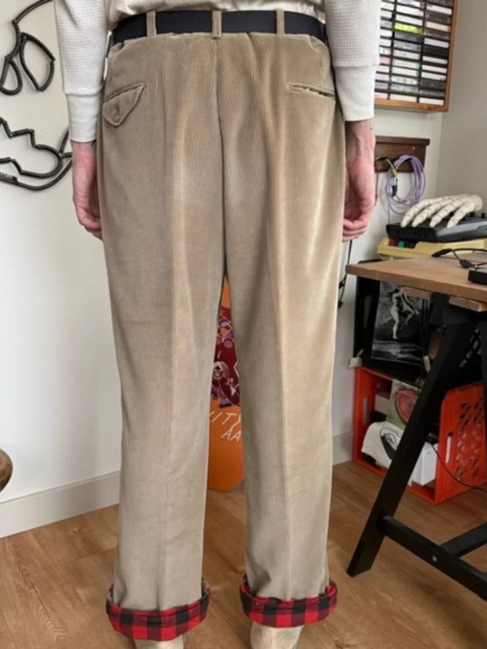Vintage 70s 80s Tan Corduroy Flannel Lined Trousers ~ 36 X 31.5